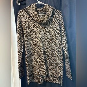 Calvin Klein Cowl Neck Leopard Sweater - Black and Tan - NWOT - Size Medium